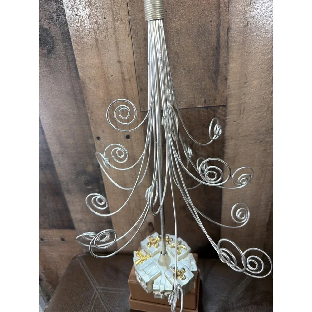 Godinger Silver Art Co Tabletop Wire Christmas Tree Ornament Display Stand Vtg